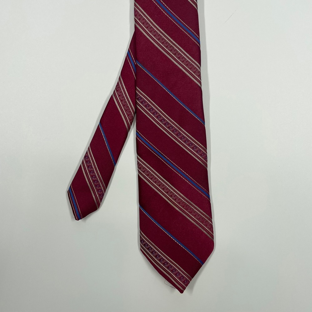 Ketch Burgundy Striped Geometric Silk Blend Necktie Mens OSFA